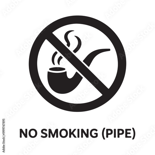 No smoking pipe symbol black silhouette on white background