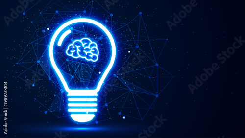 Fotografía Futuristic glowing light bulb with a brain