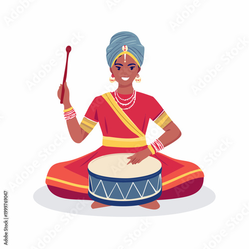 Indian Woman Playing Drum