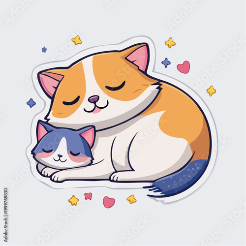 Cute Cartoon Cats Sleeping Together