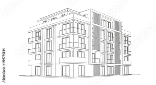 Architectural Drawing of a Modern Multi-Story Building.