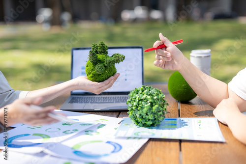 Business hands discussing esg strategy for corporate sustainability