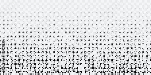 Abstract black halftone dot pattern, digital data flow gradient on transparent background.