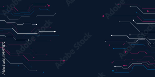 Dark tech circuit board background with neon lines and digital connection pattern