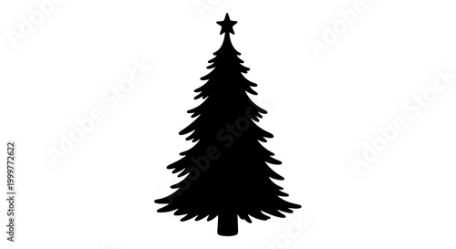 Black silhouette of a Christmas tree with a star topper.