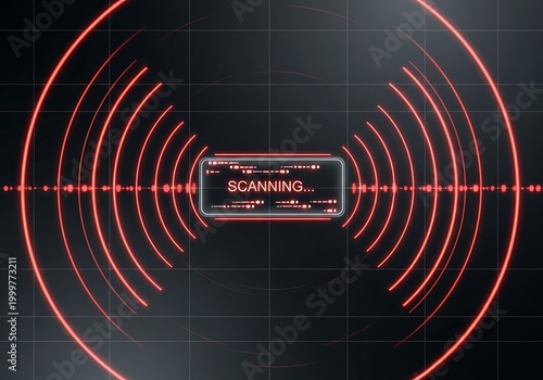 Digital display shows active transmission of circular red radar waves across a dark grid background