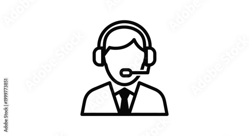 This professional vector illustration depicts a customer service agent wearing a headset and microphone, ready to provide excellent support and communication for call center operations.