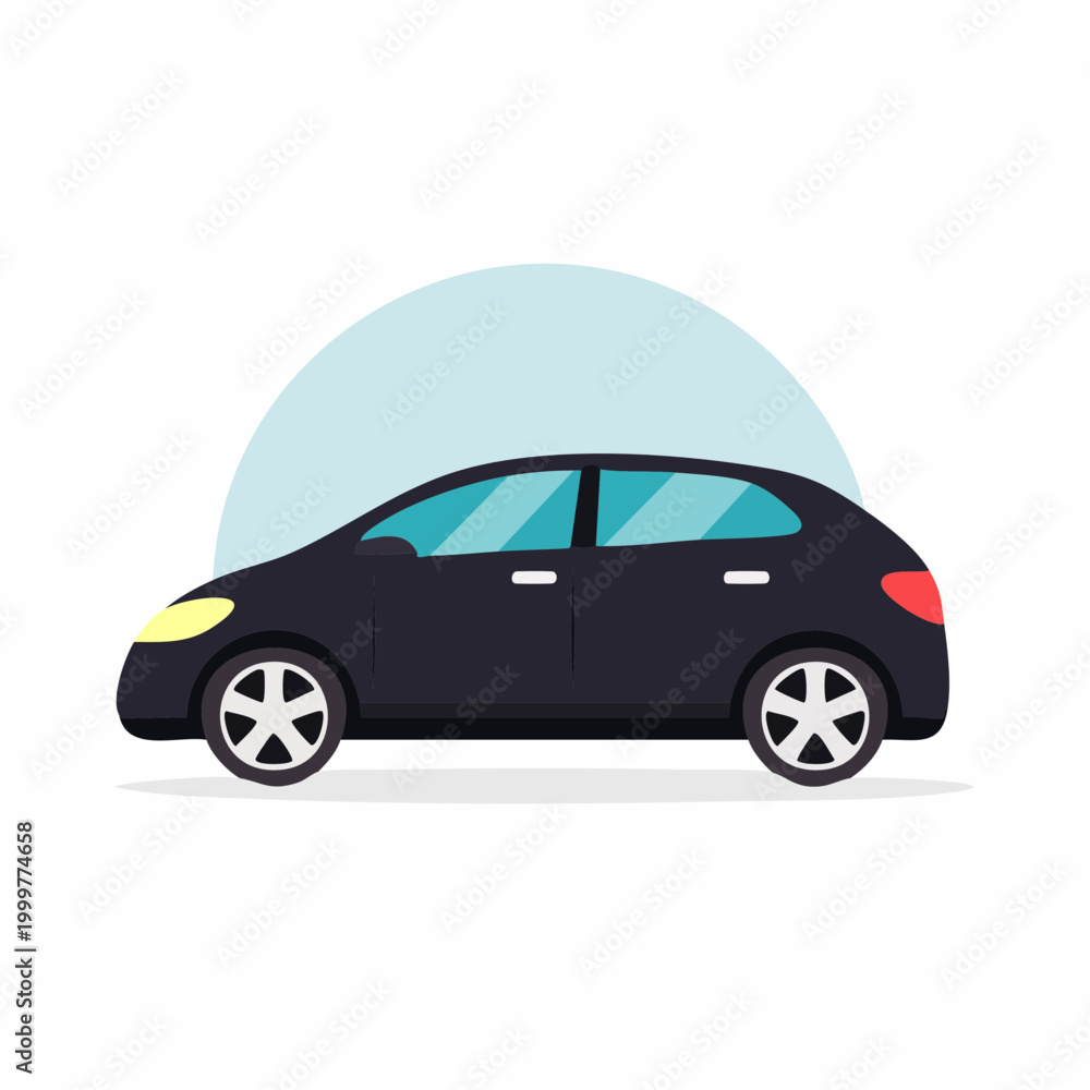 Obraz premium Flat Design Black Hatchback Car Illustration