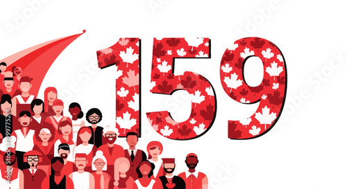 Cuadro en lienzo Canada 159th Birthday Celebration: Diverse Crowd and Maple Leaf Numbers