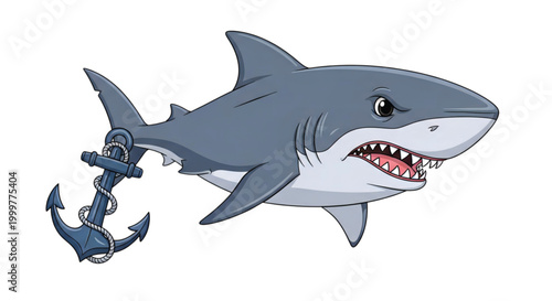 Fierce shark with an anchor symbolising power and the sea, perfect for maritime and aquatic themes