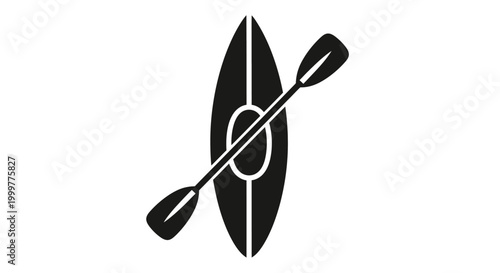 Sleek black vector illustration of a kayak and paddle, representing water sports and outdoor adventure activities