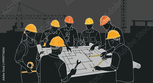 Construction workers planning a project.