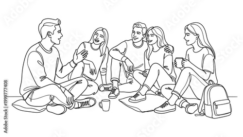 Group of young friends sitting together outdoors.