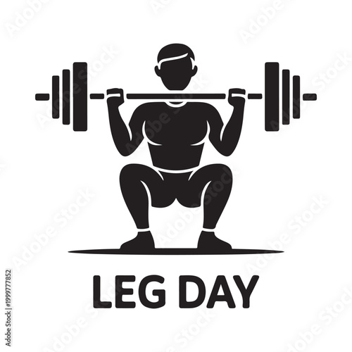Weightlifter silhouette performing squat with barbell leg day graphic