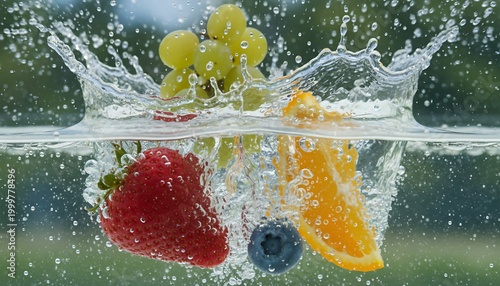 Fresh Fruits Splashing into Water, Capturing a Moment of Delicious Refreshment