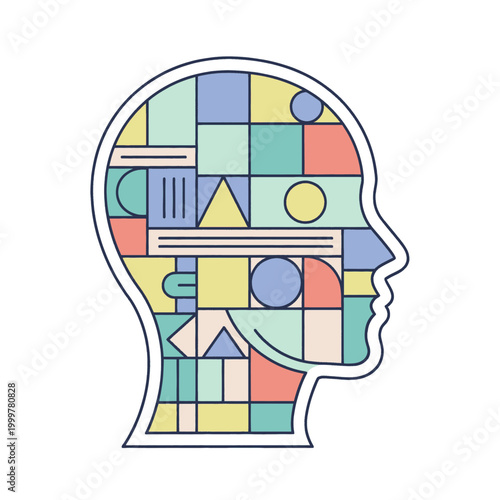 Abstract geometric pattern forming the silhouette of a human head, representing thought and creativity.