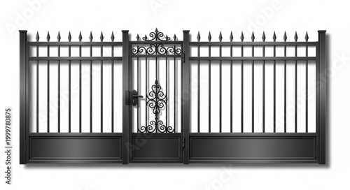 Elegant Black Metal Garden Gate with Ornate Details.