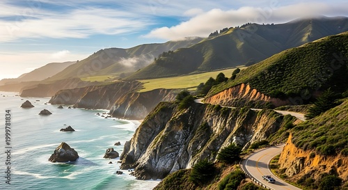 Scenic Coastal Highway 1 Drive Along the California Coastline.