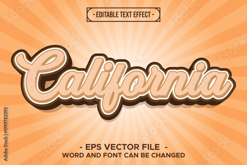 California Vintage Retro Orange Sunburst Editable Text Effect EPS Vector
