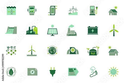 Renewable Energy Icon Pack: Green Power, Smart Grid, and Sustainable Industry Icon Pack
