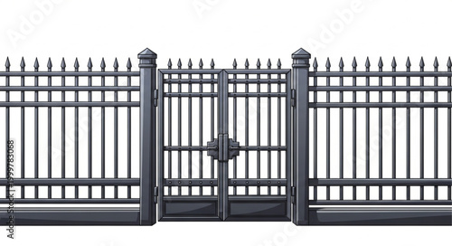 Elegant Black Metal Fence with Spiked Top Design.