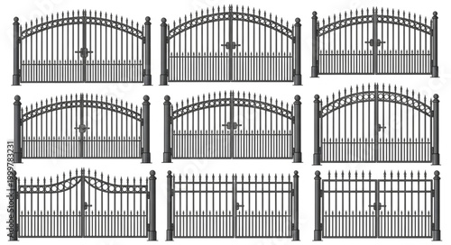 Collection of Ornamental Iron Gates with Decorative Arches.