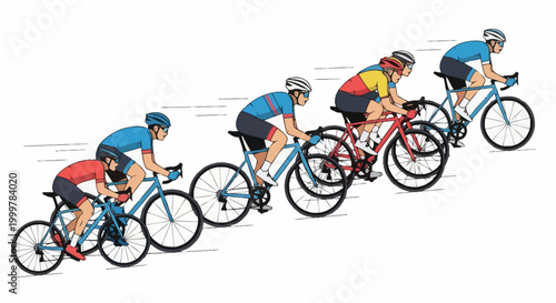 Group of Cyclists in Race Formation on Road