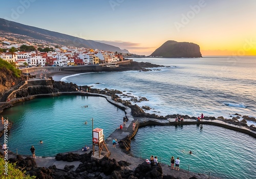 Scenic Garachico Natural Pools at Sunset, Tenerife, Canary Islands.