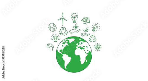 Fotografía Green Earth Concept with Hand Drawn Eco Friendly Icons.