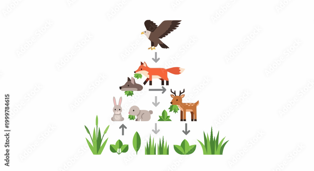 Naklejka premium Food Web Diagram with Producers Consumers and Apex Predator in Ecosystem