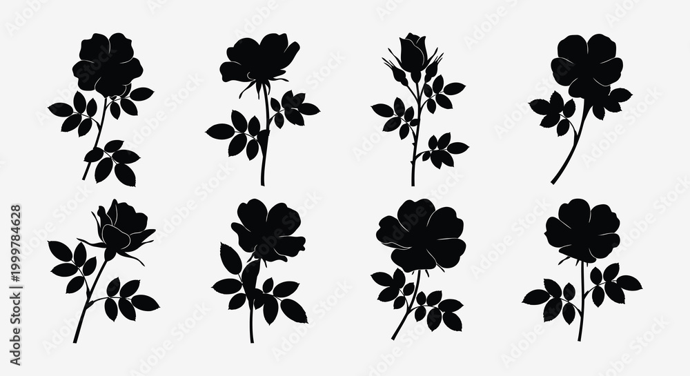 Fototapeta premium set of black silhouettes of flowers