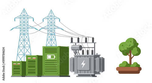 Electrical Power Transmission Infrastructure and Transformer Station.
