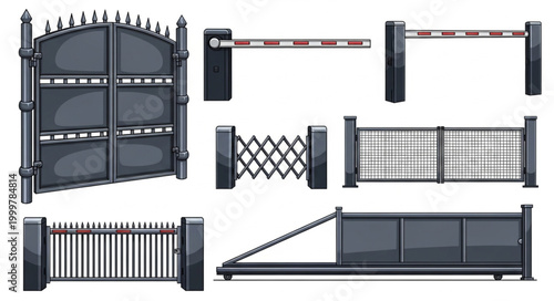 Collection of Various Metal Gates and Fences for Security and Privacy.