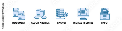 Archive System web icon illustration concept with icon of document, cloud archive, backup, digital records, and paper