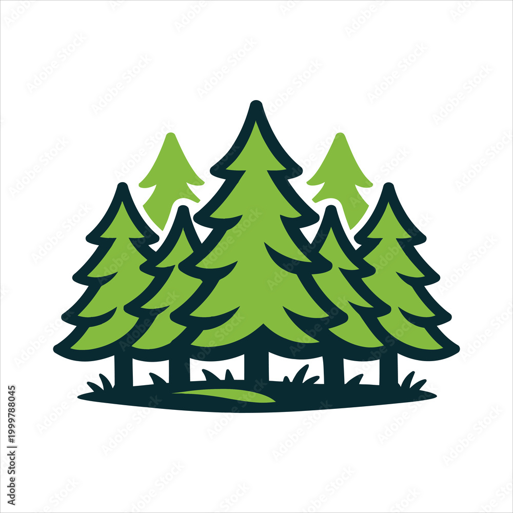 Obraz premium Green pine forest cluster with dark outlines during daytime Vector Illustration Isolated on white background