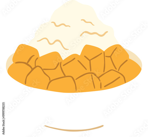 Mango Shaved Ice Dessert Illustration with Fresh Fruit Cubes