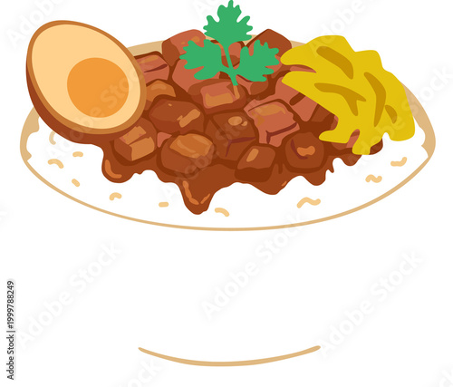 Traditional Taiwanese Braised Pork Rice Bowl with Egg and Pickled Radish