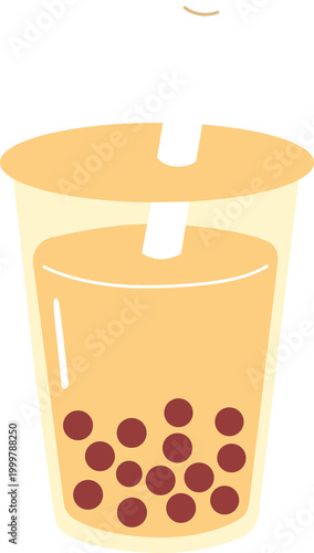 Taiwanese Bubble Milk Tea Illustration with Tapioca Pearls and Straw