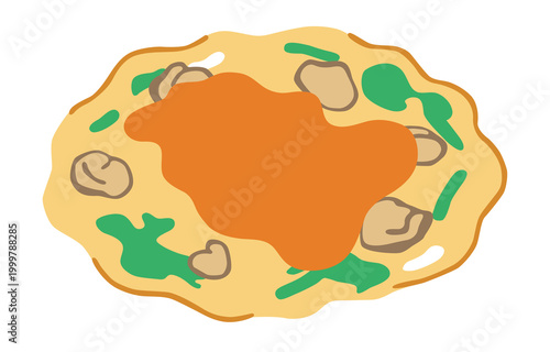 Traditional Taiwanese Oyster Omelet Illustration with Savory Sauce