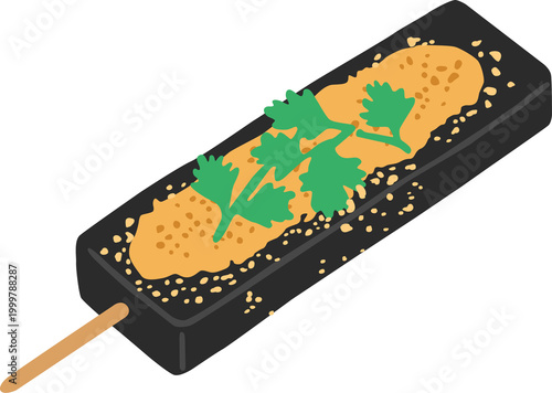 Taiwanese Pig's Blood Cake Snack with Peanut Powder and Cilantro