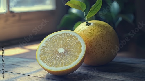 pomelo isolated on wooden background