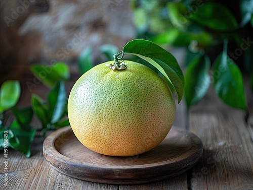 pomelo isolated on wooden background