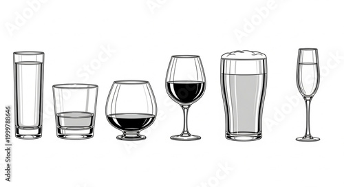 Collection of Various Glasses for Beverages and Drinks.