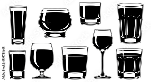 Collection of Various Glasses and Drinkware for Beverage Presentation.