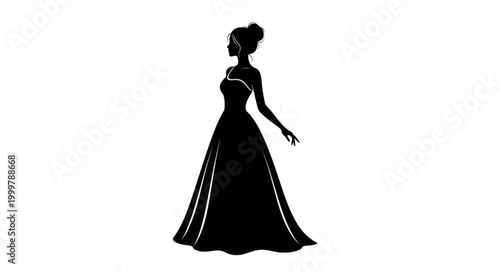 Elegant Woman Walking in Classic Long Dress.