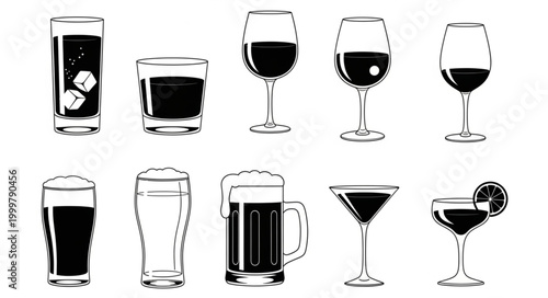 Collection of Various Glasses and Beverage Containers.