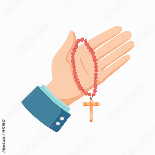 Hand holding rosary beads with a cross