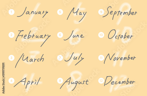手書き月名セット 1月〜12月 英語カリグラフィー文字素材 カレンダー・手帳・SNSデザイン用
