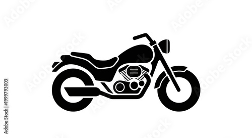Classic cruiser motorcycle black silhouette icon on white background, vintage motorbike vehicle graphic symbol for transportation
