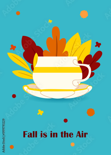 Autumn cup and leaves. Vector illustration